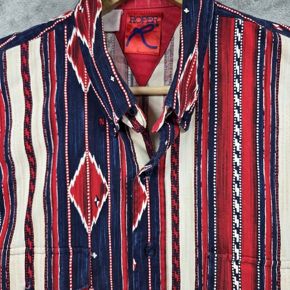Vintage Roper Men XL Western Shirt Striped Aztec Design Southwest USA Made RODEO - Picture 3 of 7